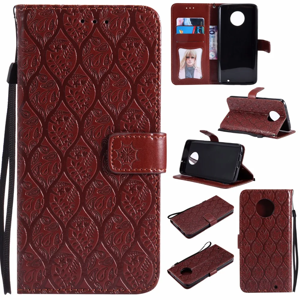 

For Motorola Moto G6 Plus 2018 Case Funda G6Plus G6+ 2018 Flip Cover PU Leather Phone Cases 3D Embossed Vines For Moto G6 2018