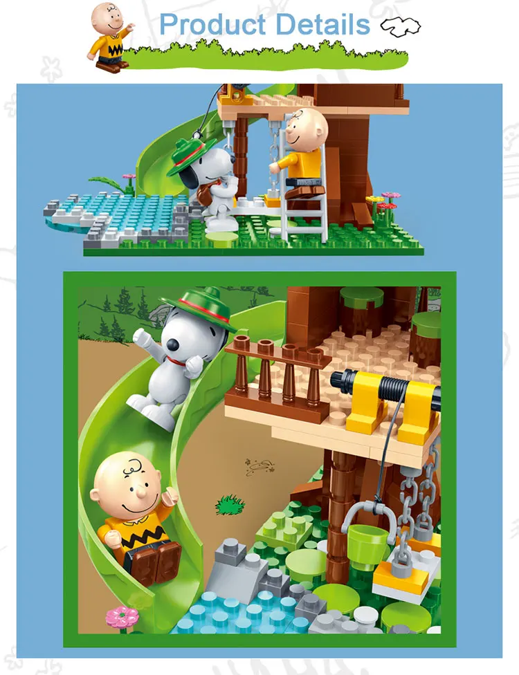 BanBao 7515 Горячая продажа Snoopy IP арахис рисунок дерево дом с горкой строительные блоки игрушки для детей Обучающие модели кирпичи