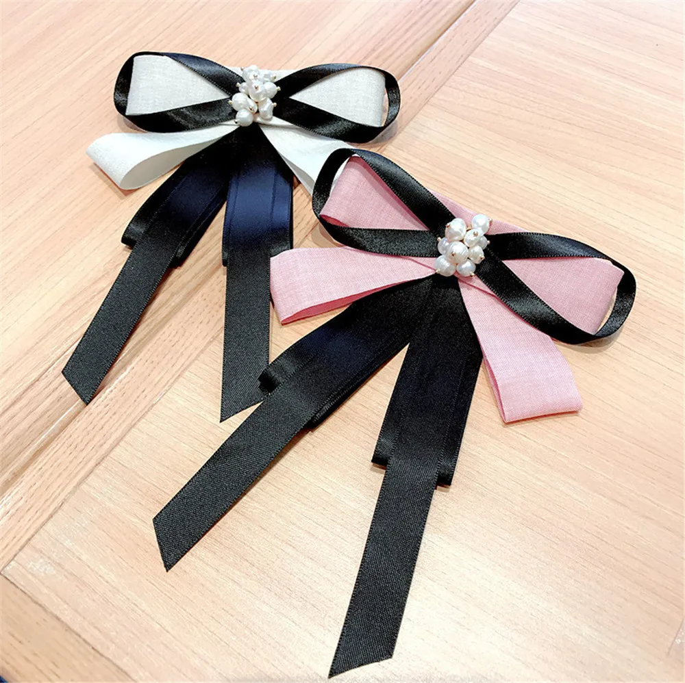 

Korea Handmade Fabric Solid Bowknot Pearl Shirt Pins Neck Bow Tie Accessories Fashion Jewelry-YHNLB043F
