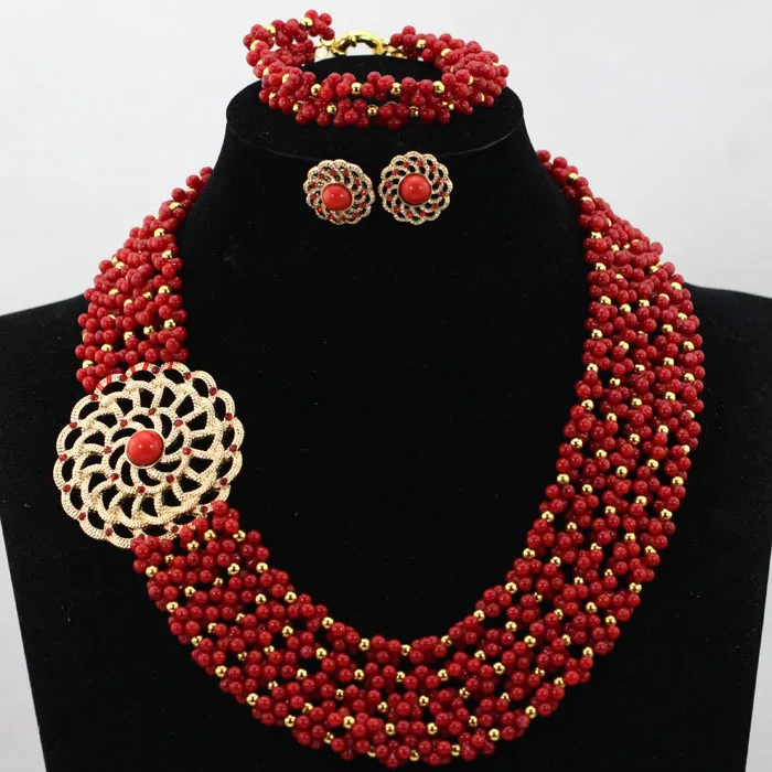 

Popular Indian Wedding Coral Beads Necklace Jewelry Set Red and Gold Seed Beaded Bridesmaid Party Jewelry Free Shipping CNR569
