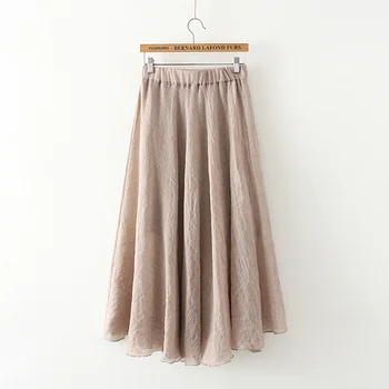 

Fashion Beach Long Skirts Women Summer Vintage Cotton Linen Elastic Waist Big Swing Solid Color Loose Casual Skirts RE0623