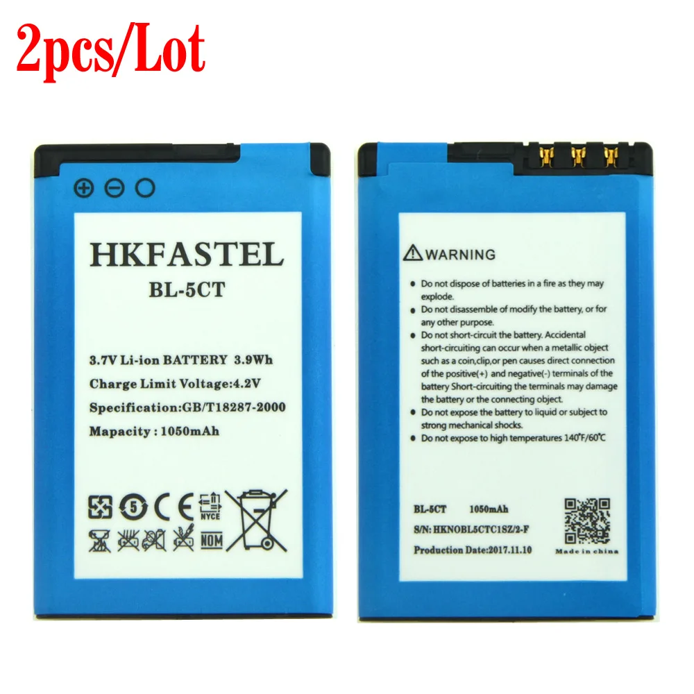 

2Pcs/lot New BL-5CT 5CT Cell Phone Battery For Nokia 3720c 3720 classic 5220 6303 6303ci 6303i classic 6730 C3-01 C5-00 C6-01