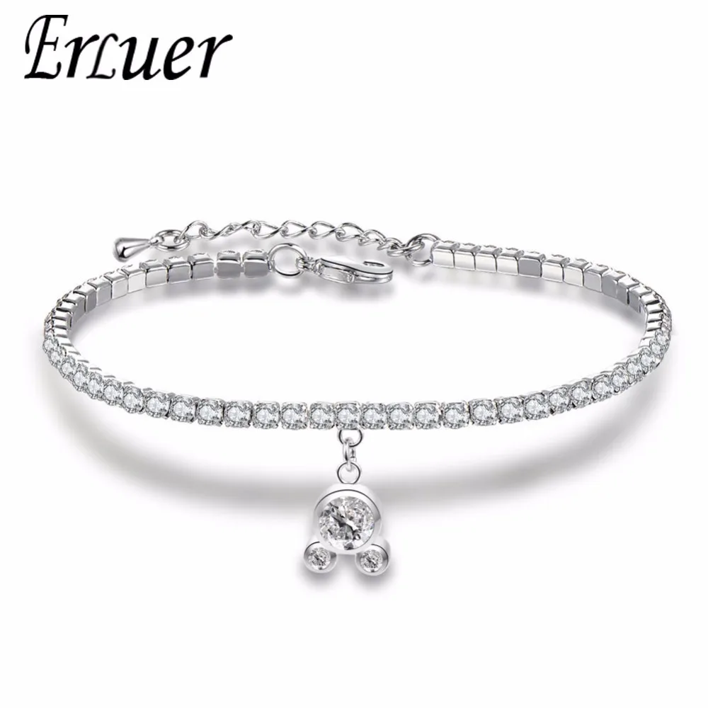 

Fashion Mickey Pendant Charm Bracelet For Women Girls Silver Color Crystal Zircon Claw Chain Link Bracelets & Bangles Jewelry