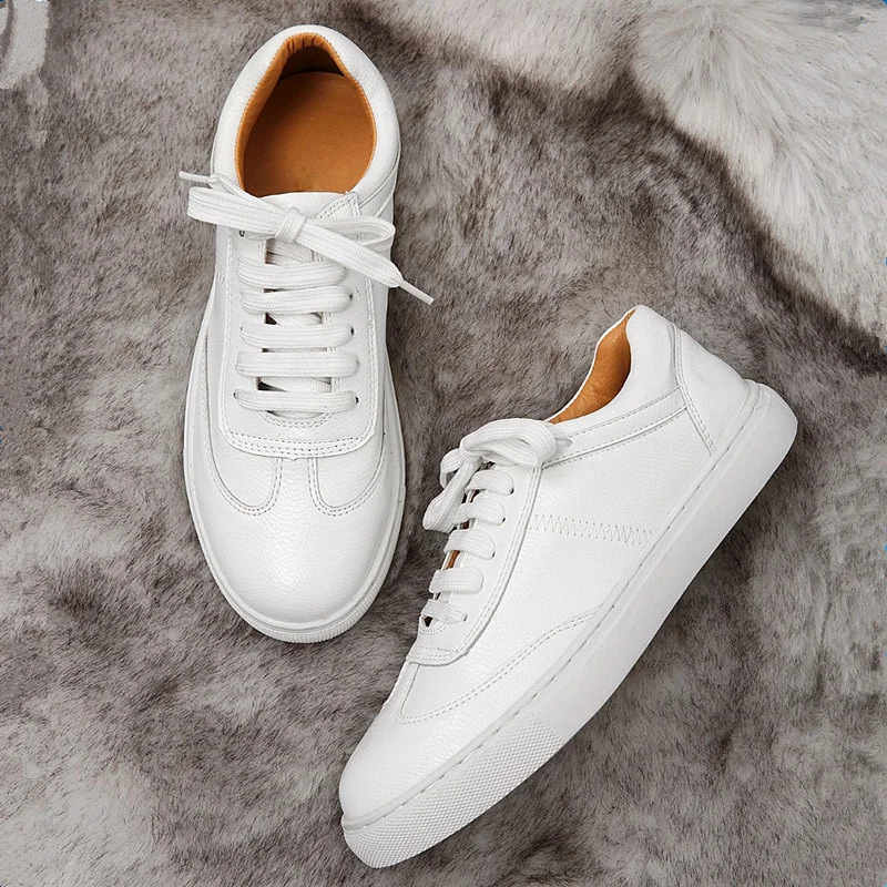 

Teahoo Spring Autumn Lace up Women Sneakers Fashion Street Style Ladies White Shoes Breathable Soft Leather Women Flats