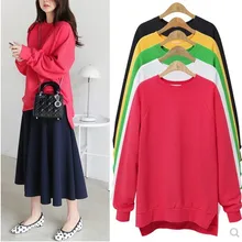 Новая мода, яркие цвета, Женская свободная футболка, черный, красный хлопок, Длинные рубашки с круглым вырезом, большие размеры для женщин, топы, уличная одежда M 6XL XL