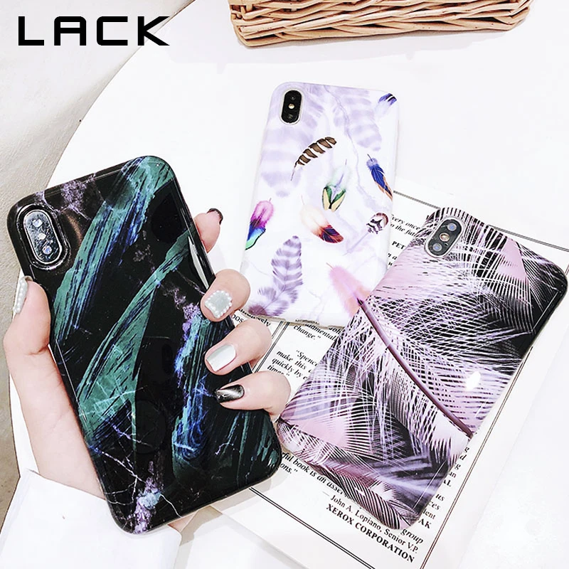 

LACK Feather Marble Phone Case For iphone XS Max X XR 8 7 6S 6 Plus Back Cover Fashion Soft IMD Cases Retro Glossy Coque Capa