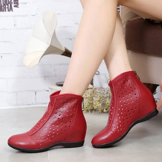 Buy Women Cutout Genuine Leather Summer Ankle Boots