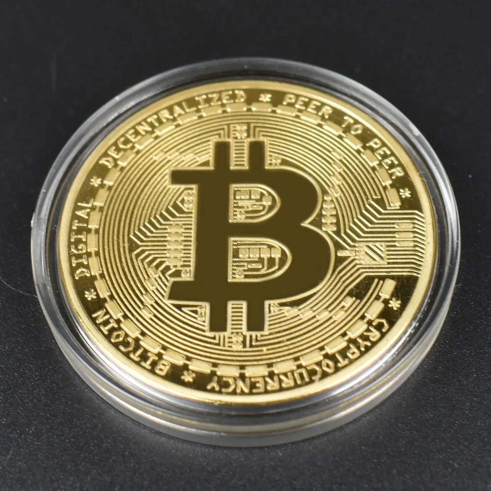 100 шт. позолоченная монета Биткоин с акриловым чехлом Золотая Серебряная