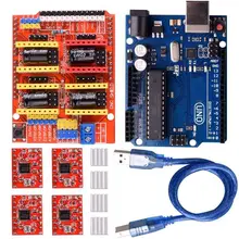 CNC Shield Expansion Board V3.0 +UNO R3 Board + A4988 Stepper Motor Driver With Heatsink for Arduino Kits K75 (CNC Shield+UNO