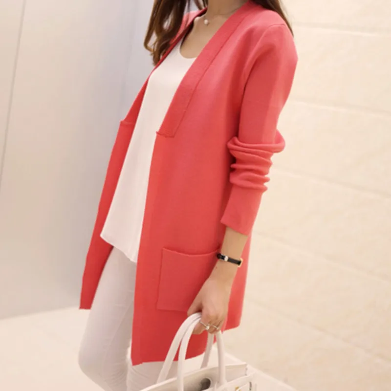OLOME 2019 Spring Autumn New Style Women Knitwear Sweater Cardigan Pockets Medium-Length Long Sleeve Casual Christmas |