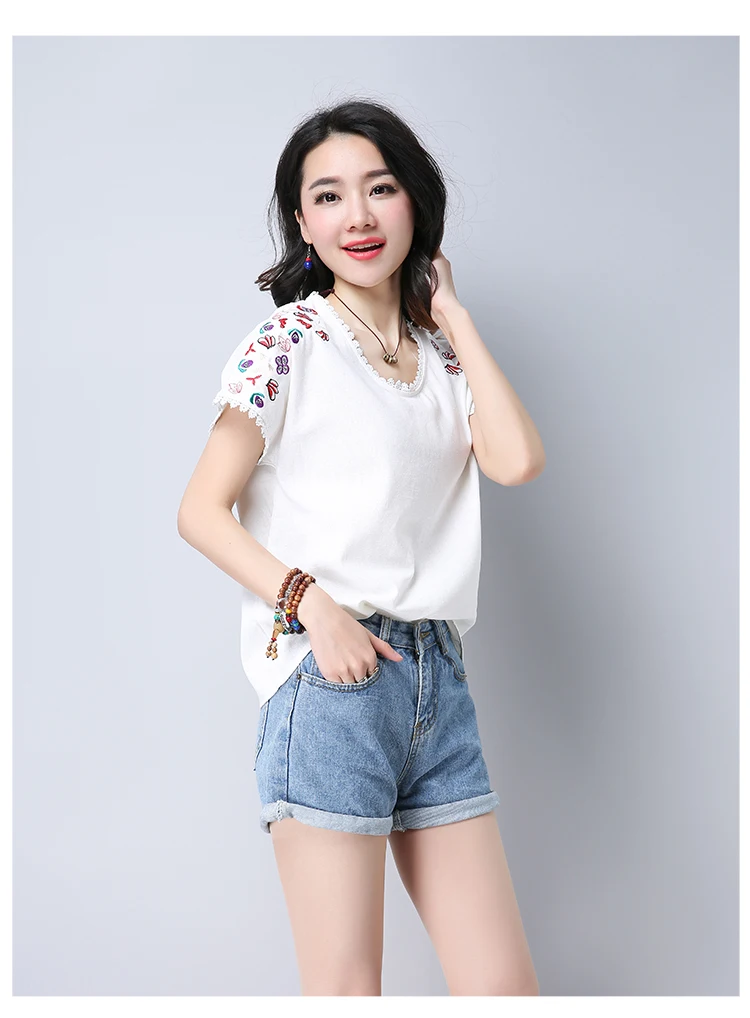 new summer women blouse shirt fashion casual o-neck female ladies tops floral embroidery solid women's clothing 0284 40