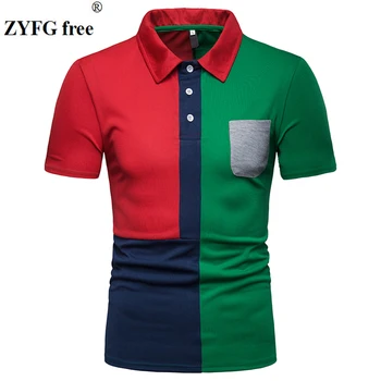 

ZYFG free men polo short-sleeved turn-down collar splice polo shirt pocket decorative male tops spring and summer fashion male