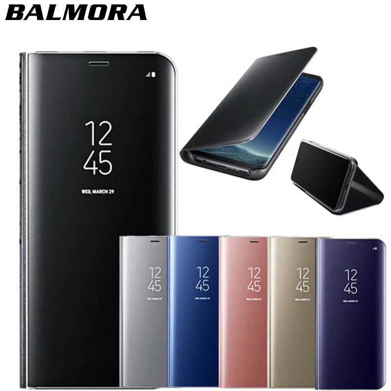 1-BALMORA Luxury Flip Stand Clear View Smart Mirror Phone Cases for IPhone 6 6S 7 Plus Case Transparent 360 Cover for IPhone 8 Plus X Case