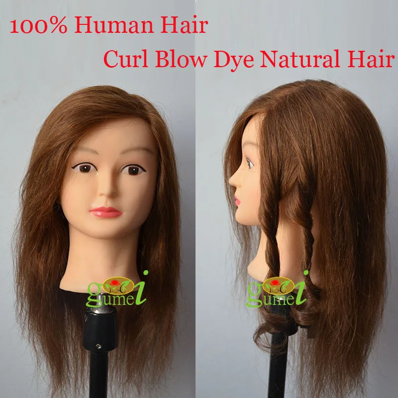 Free Shipping Training Head Manequin 100% Human Hair Golden Hair For Curl Dye Blow Training Mannequin Head With Hair
