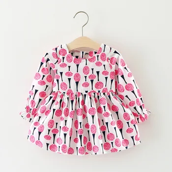 

2019 baby spring and autumn new girls cotton long-sleeved dress sweet cute print pettiskirt baby princess dress