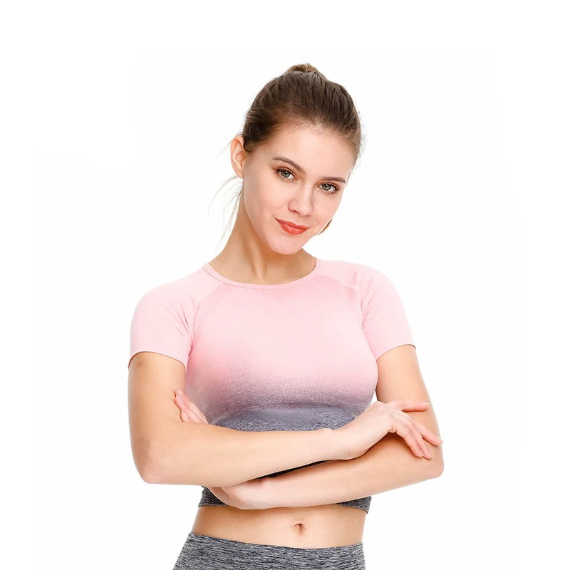 

Gradient Women Sports Tops Gym Yoga Shirts For Fitness Workout Short Sleeve Quick-drying Breathable Fashion Sports T-Shirt