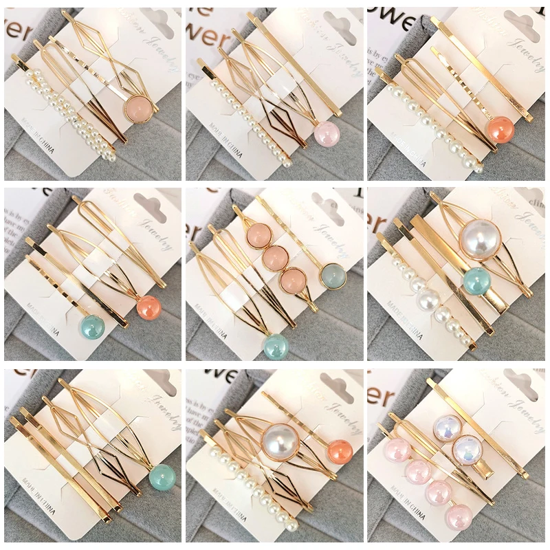 

4Pcs/ Set Metal Hairpins Imitiation Pearl Hair Barrettes Colorful Beads Hair Clips Hairstyle Design Accessories Styling Tool
