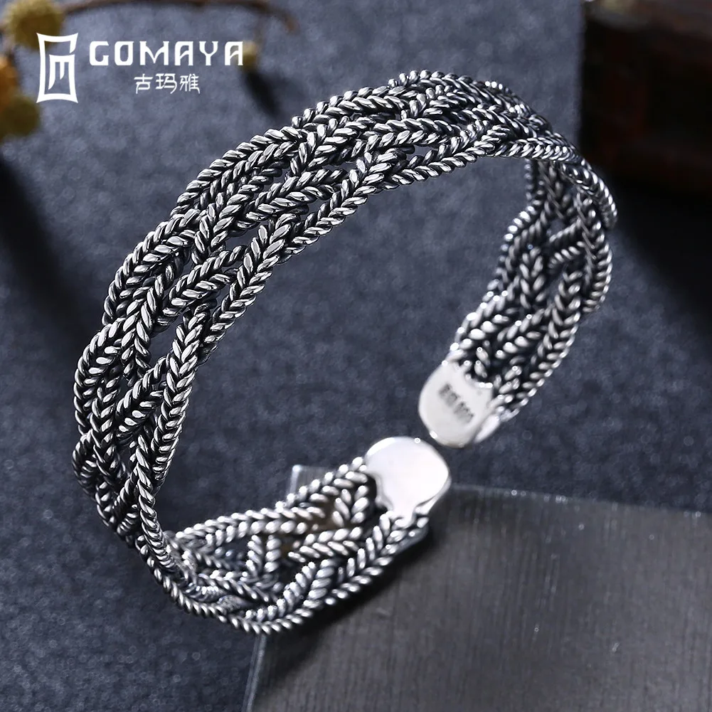 

GOMAYA 999 Sterling Silver Twist Weaving Bangles for Women 2018 New Cuff Bracelets Fine Jewelry High Quality Newest Arrival
