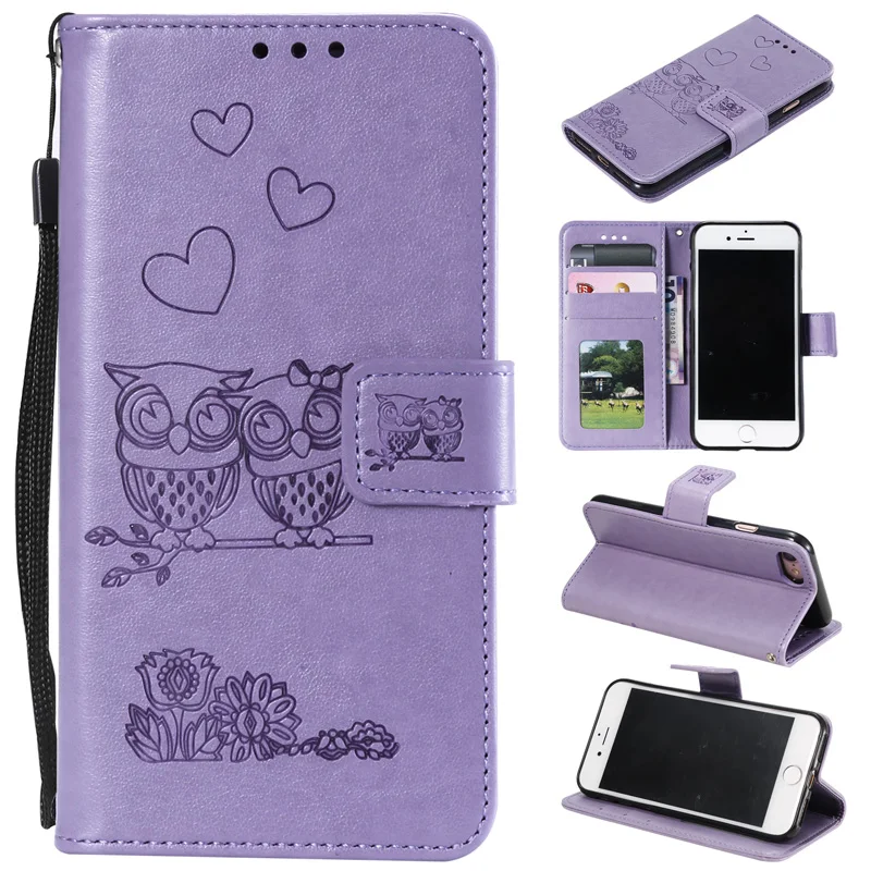

2019 Owl Flip Wallet Cell Phone Case For Iphone 7 8 6 Plus Case TPU Funda Cover For Coque Iphone X XR XS Max Case PU Leather Bag