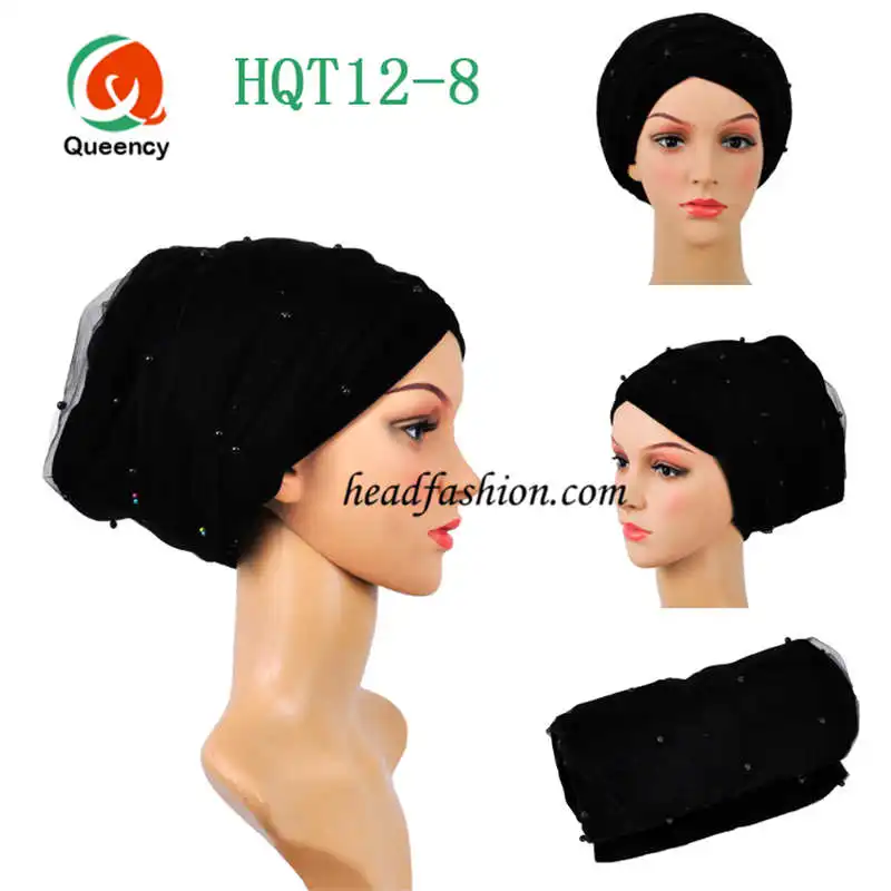 

New arrival!!Free shipping Beauty Women African turban Width72"*22"headtie gele with beads and net lace soft headwrap for women.