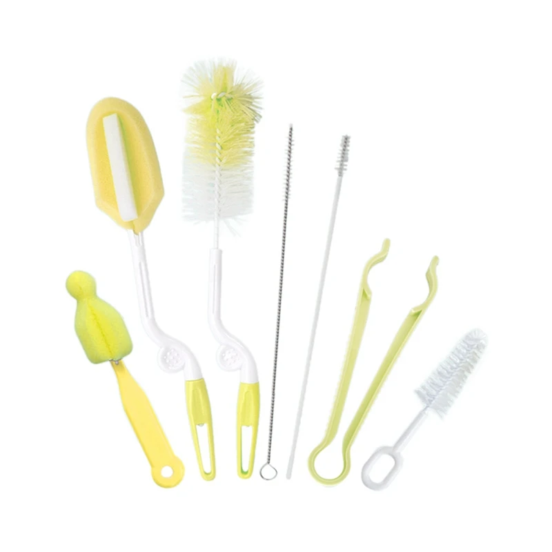 7Pcs Baby Bottle Cleaning Brush Tool Nipple 360 Degrees Rotating Sponge Feeding Cup Straw Cleaner - Цвет: Цвет: желтый