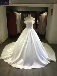 Бальное платье без бретелек BRITNRY простое свадебное платье es 2018 Robe De Mariage длинный шлейф атласное свадебное платье плюс размер