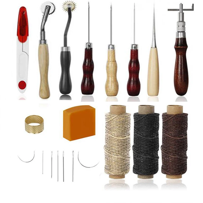 

14 pcs Practical Leather Craft Tools Kit Sewing Line Embossing Saddle Sewing DIY Handmade Leather Craft Tools Set
