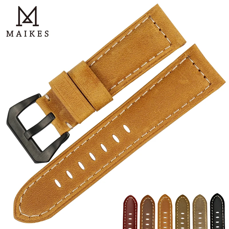 Ремешок MAIKES мужской из натуральной кожи винтажный браслет для часов Panerai 22 мм 24 26
