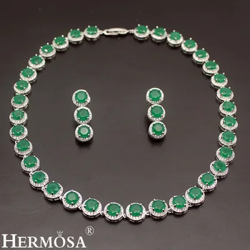 

2018 Round Shape Women Ladies Charming Jewelry Sets Natural Green Emerald925 Sterling Silver Necklace Bracelet Earring