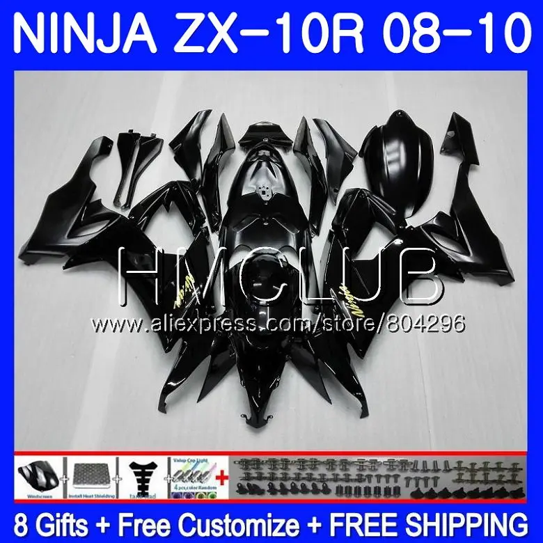 

Bodywork For KAWASAKI NINJA ZX 10 R ZX1000C ZX10R 08 09 10 Glossy black 40HM.7 ZX 10R ZX1000 ZX-10R 2008 2009 2010 Fairing kit