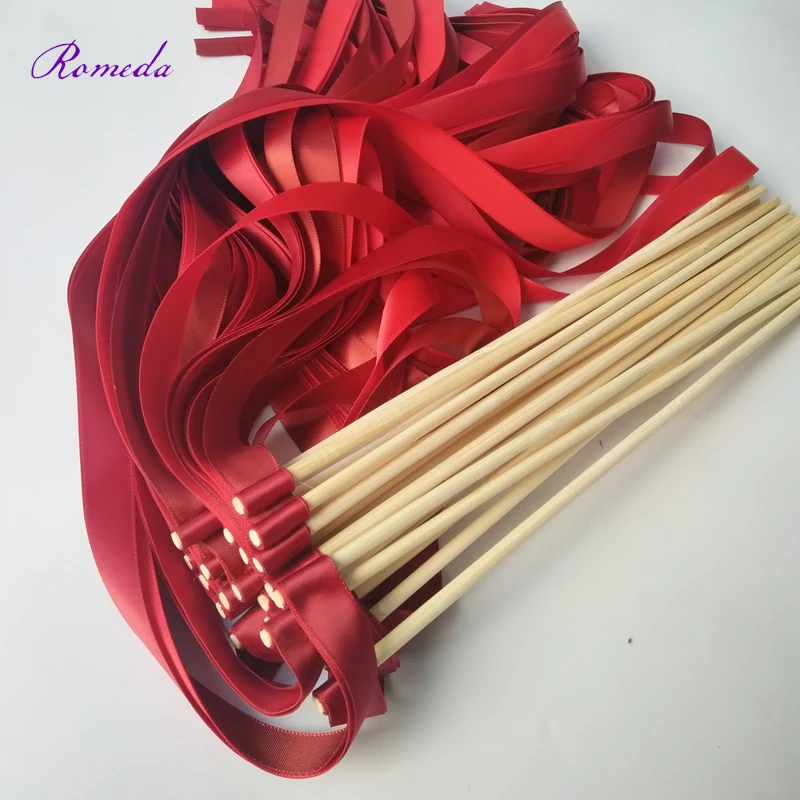

50pcs/lot Red Wedding Ribbon Wands stick Without Bell For Wedding Decoration