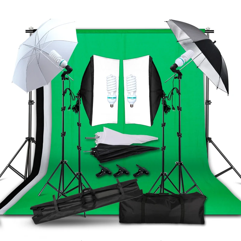 

Photography Studio Set:Soft Umbrella&Backdrop Stand&Light Bulbs&Soft Box&Carry Bag For Lighting Or Youtube