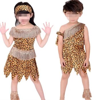 

Boys Girl African Original Savage Children Wildman Cosplay Costumes for Kids Party Dress Decor Purim Halloween