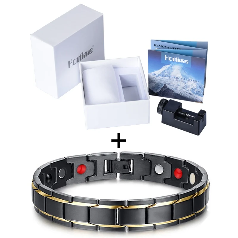 Hottime 4 in 1 Magnetic New Fashion Lovers' Jewelry Black Gold Titanium Steel Bracelet For Women And Men Never Fade Top-Quality - Окраска металла: Men And Adjust Box