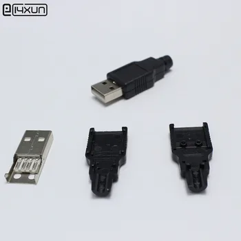 

10pcs DIY USB Type A Welding Type Male Plug 3 in 1 Connector Adaptor for OD 3.0mm Wire Black Shell