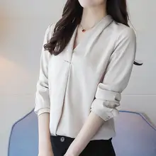Lace Girl Long Sleeve Women Chiffon Blouse 2017 Fashion V-Neck Ladies Office shirt Loose Tops Blusas Formal shirts For Work