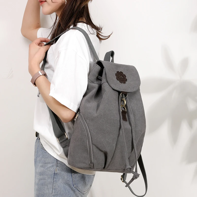 Для женщин Повседневное парусиновые школьные рюкзаки сумки подросток для девочки высокое качественный вместительный леди сумка простой серый студент мешок