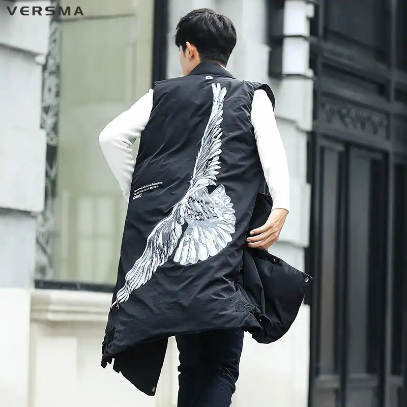 Versma 2017 Japanese Harajuku Winter Warm Thick Long Vest Men