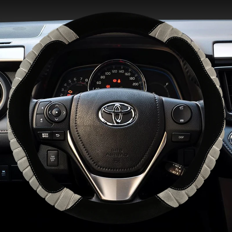 

KKYSYELVA 3D non-slip new plush steering wheel cover winter Two-color stitching soft hair car cover 6 colors optional