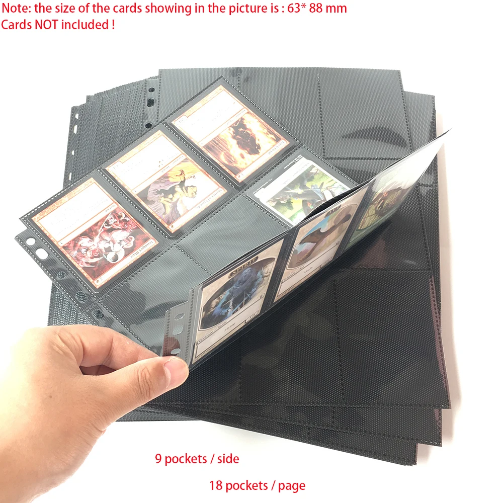 18 Pockets/Page(9 Pockets/Side) Top Loading Black Color Series Card Page Protector for Standard Size Board Game Cards