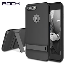 ROCK Innovative 3D Kickstand design TUP+PC Case for iPhone 7 Jet black for Apple iPhone 7 Plus case holder stand back cover