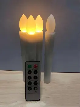 

60Pcs Flameless Led Taper candle lamp 10key remote Controlled Timer candlestick Wedding Church Home Table deco 17.5cm-Warm white