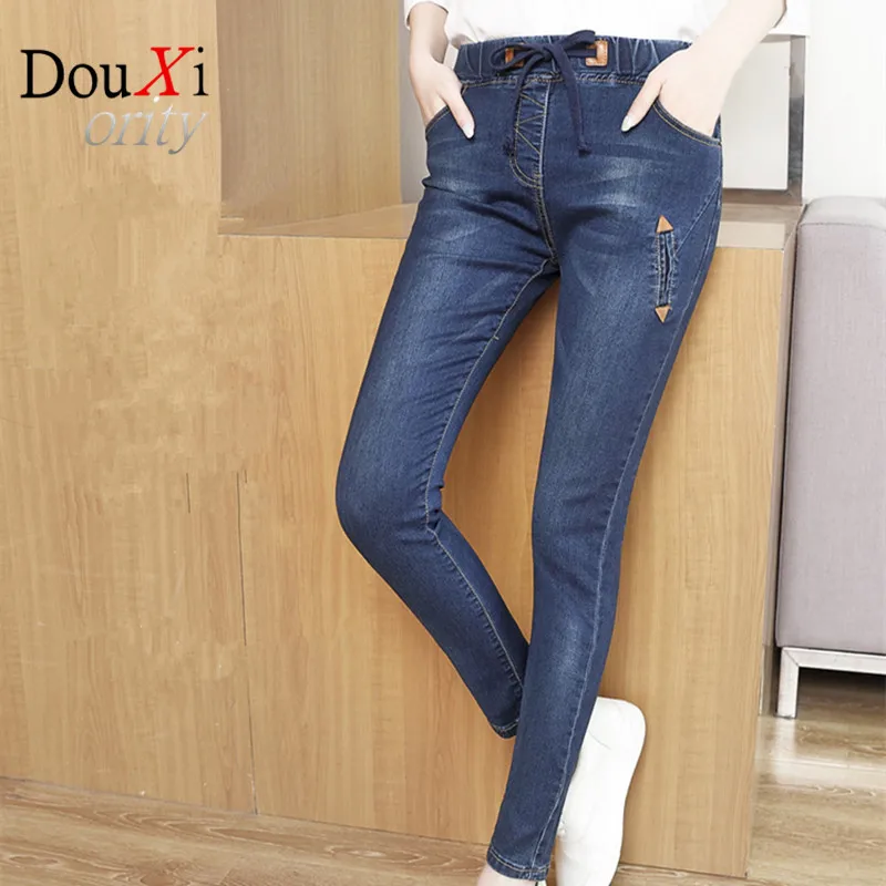 

New 2017 Spring High Waist Jeans Woman Blue Skinny Jeans Pants Women Denim Elastic Waist Jeans Femme Large size 4XL