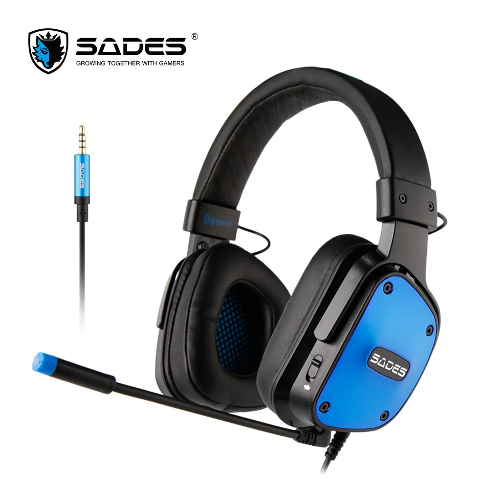 SADES ввласть мультиплатформенная игровая гарнитура для PC Xbox One PS4 с светодиодный микрофоном стерео наушники с адаптером кабель - Цвет: Dpower Blue