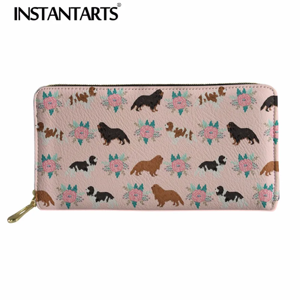 

INSTANTARTS Brand Design Leather Wallets Purse 3D Animal Dog Cavalier King Charles Spaniel Print Long Wallet Clutch Card Holder