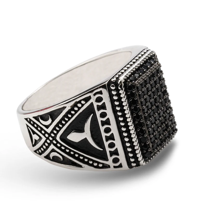 Панк 925 пробы Серебряное перстень прямоугольной формы проложить установка камень циркония чорный для мужчин ювелирные украшения