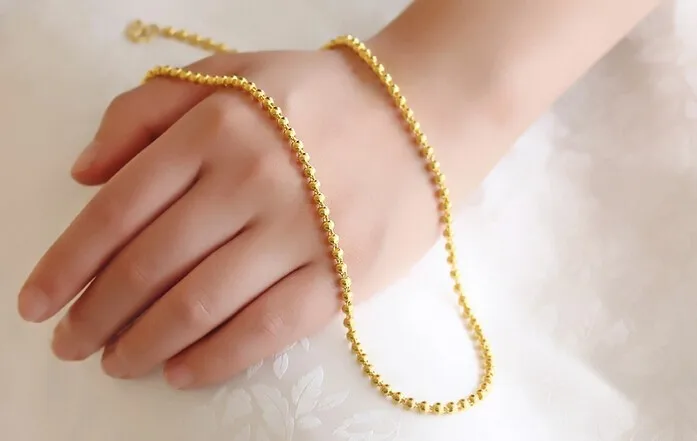 Горячая Распродажа 999 24K желтое золото ожерелье/тяжелые гладкие бусы цепь для женщин 17,96g