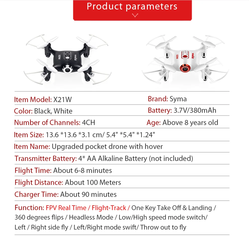 Syma X21W вертолет мини Drone с камерой Wi-Fi FPV реального времени передачи Радиоуправляемый квадрокоптер карман Квадрокоптер самолетов дроны