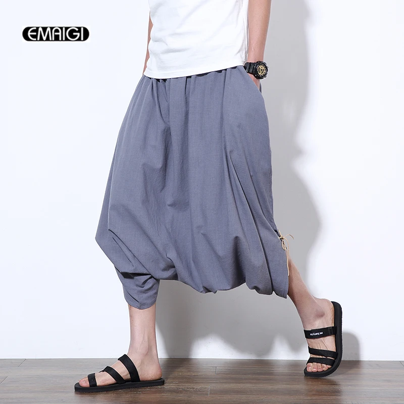 M-5XL Summer Male Casual Pant Plus-size Loose Harem Pant Men Fashion Hiphop Low Crotch Cross Pant Elastic Waist Trouser