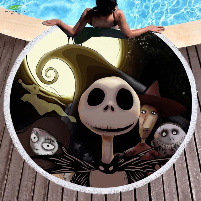 The Nightmare Before Christmas Jack Skellington Summer Round Beach Towel Microfiber Bath Towel for Adults Kid Halloween Printed